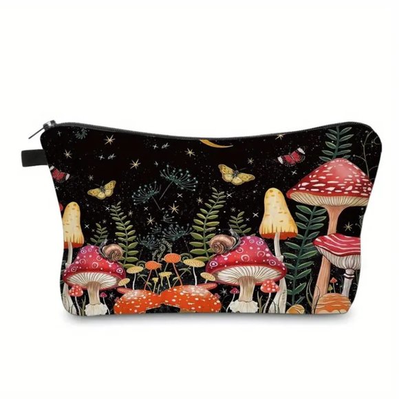 Mushroom Makeup Bag Cosmetic Clutch Pouch Travel Hippie Boho Wonderland Trip NEW - Picture 1 of 5